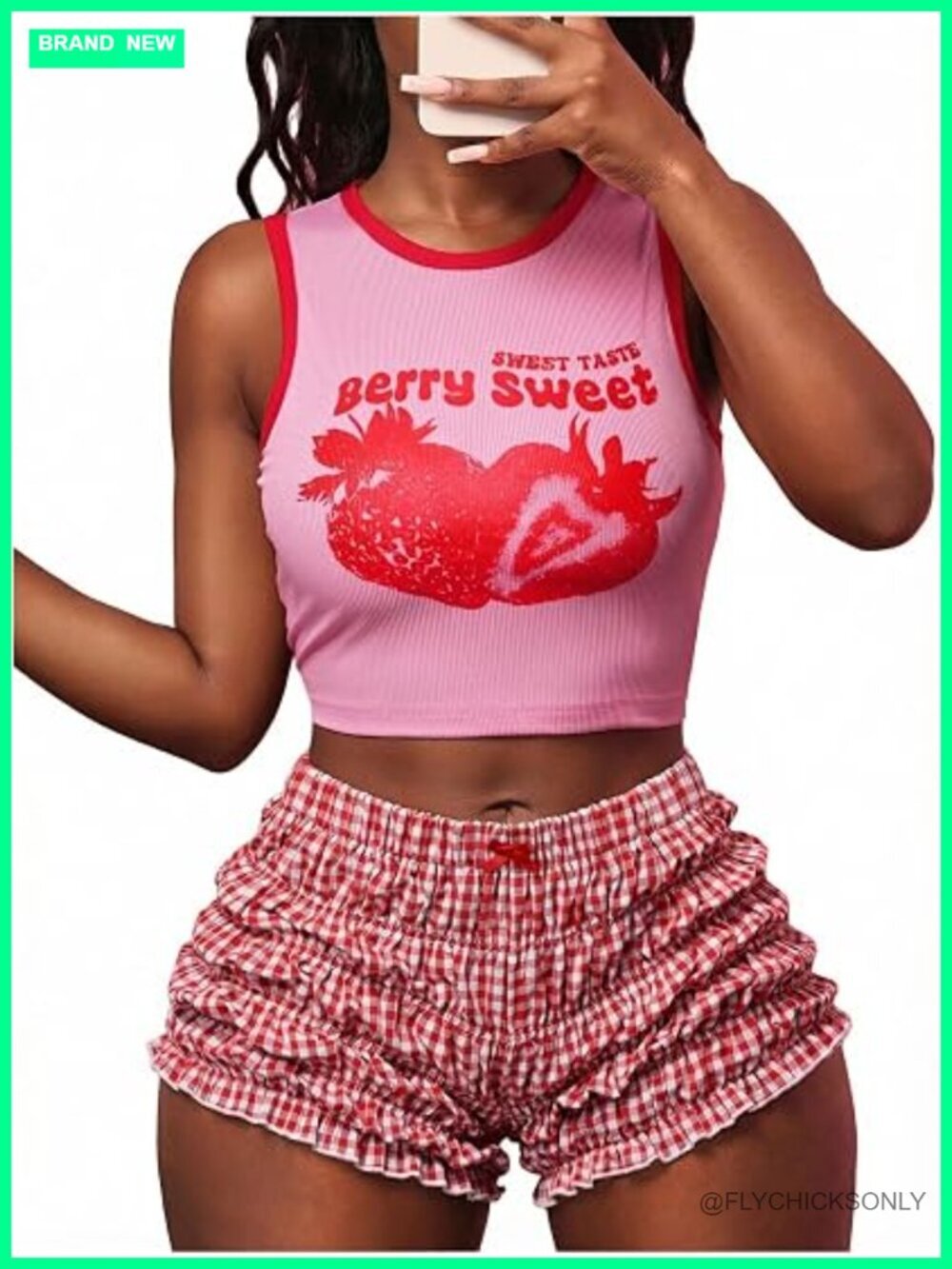Women's 2 Piece Y2k Crop Tank Top & Gingham Bloomer Shorts Set